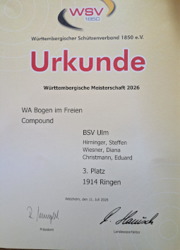 Urkunde für den 3. Platz der Compoundmannschaft