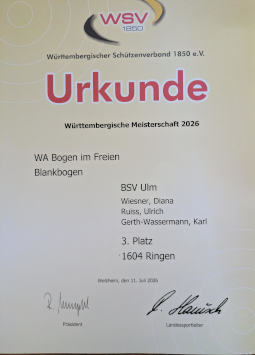 Urkunde für den 3. Platz der Blankbogenmannschaft